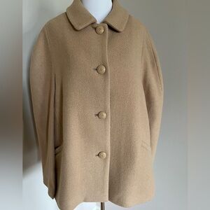 Talbots Petites Tan Wool Blend Button Front Cape Size XLP